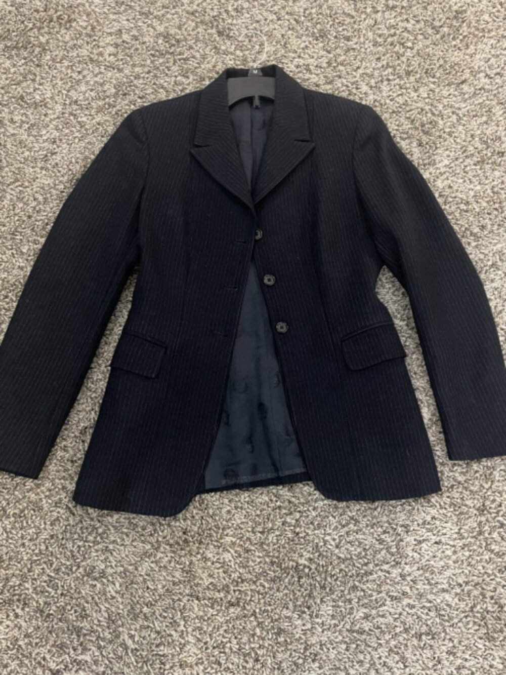 Pytchley Hunter/Jumper Equestrian Horse Show Jacket, Navy Pinstripe, Womens XS/S